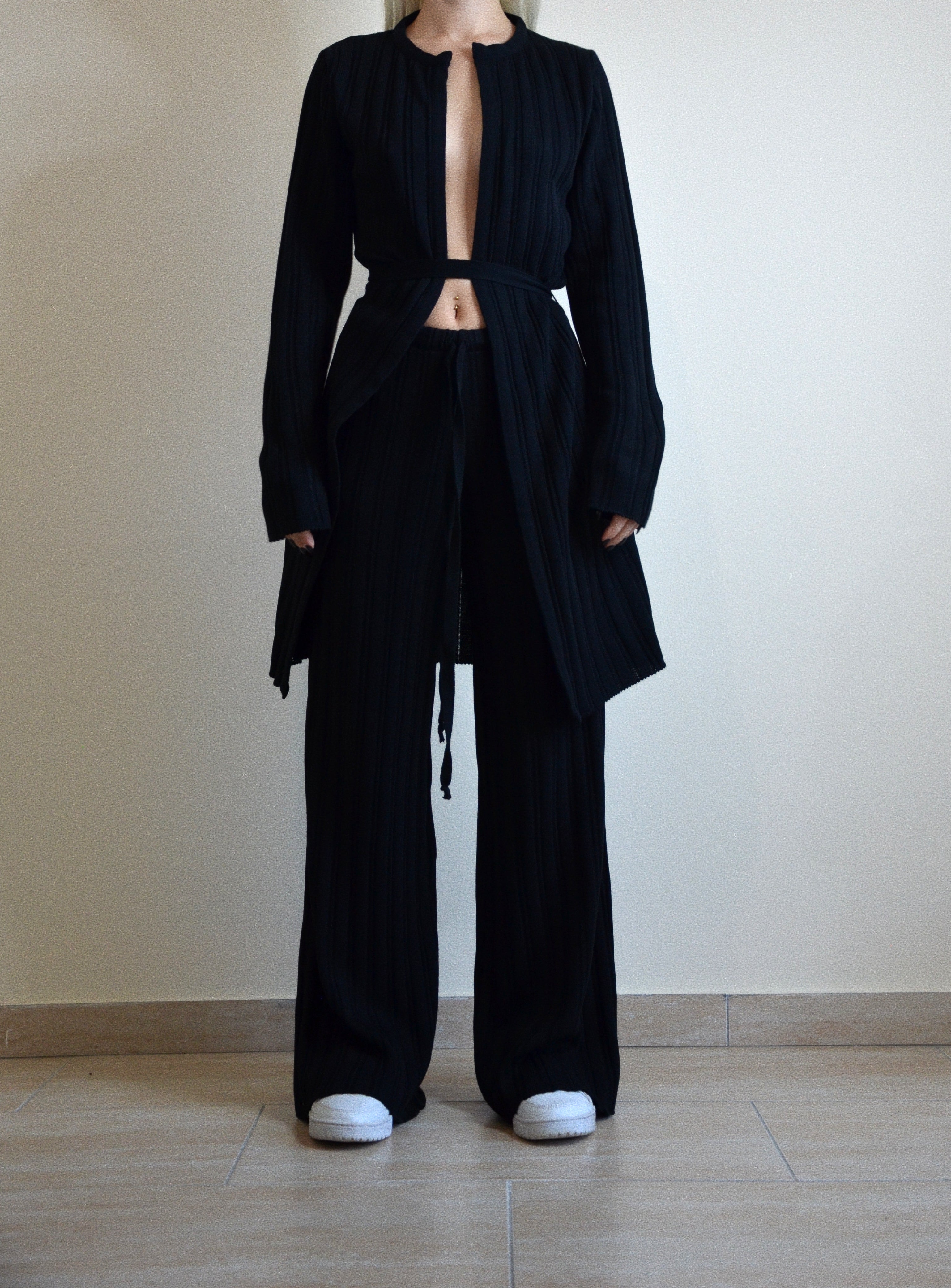 loungewear knit cardigan , frond side, texture, black colour