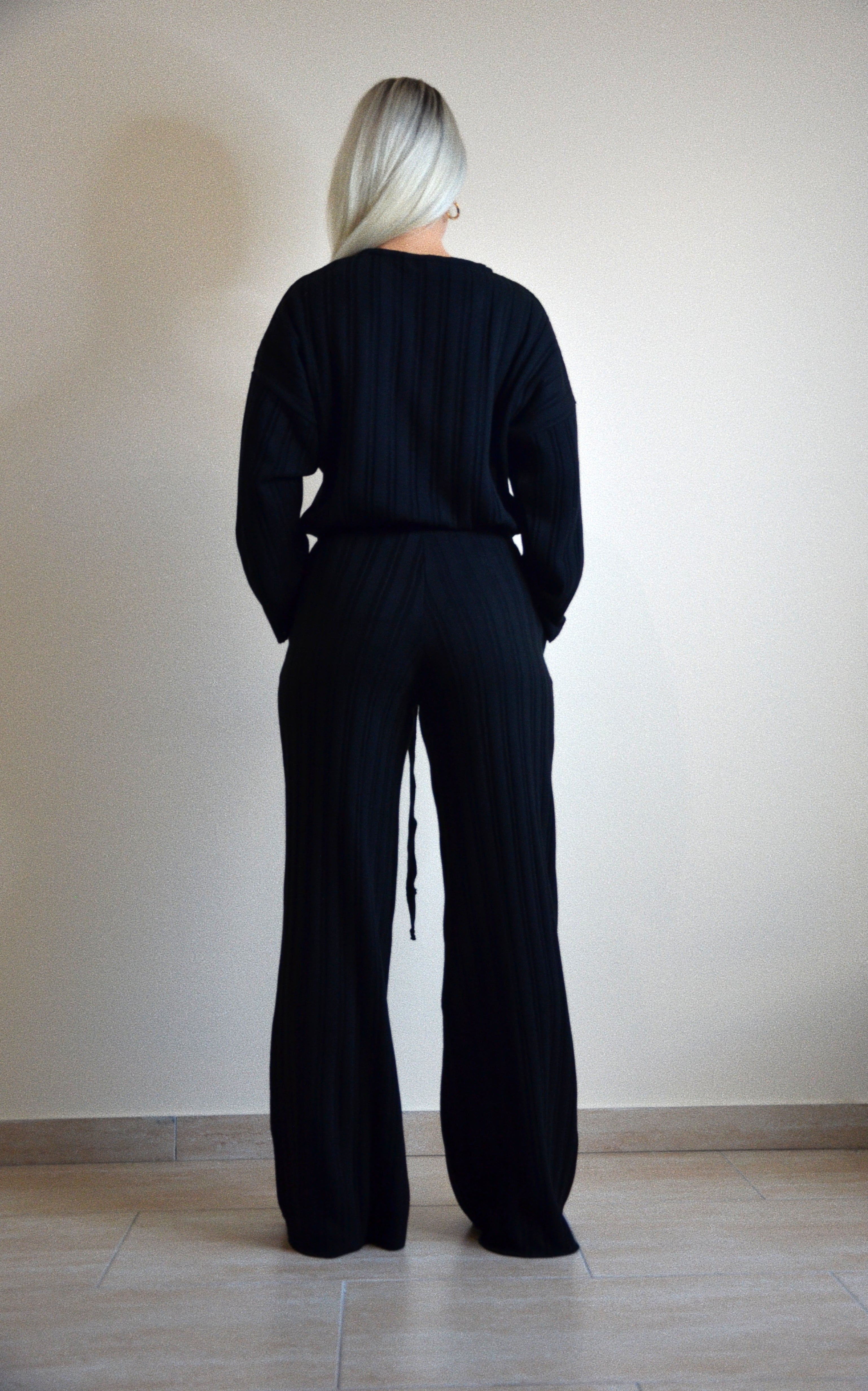 loungewear knit pants, back side, black colour