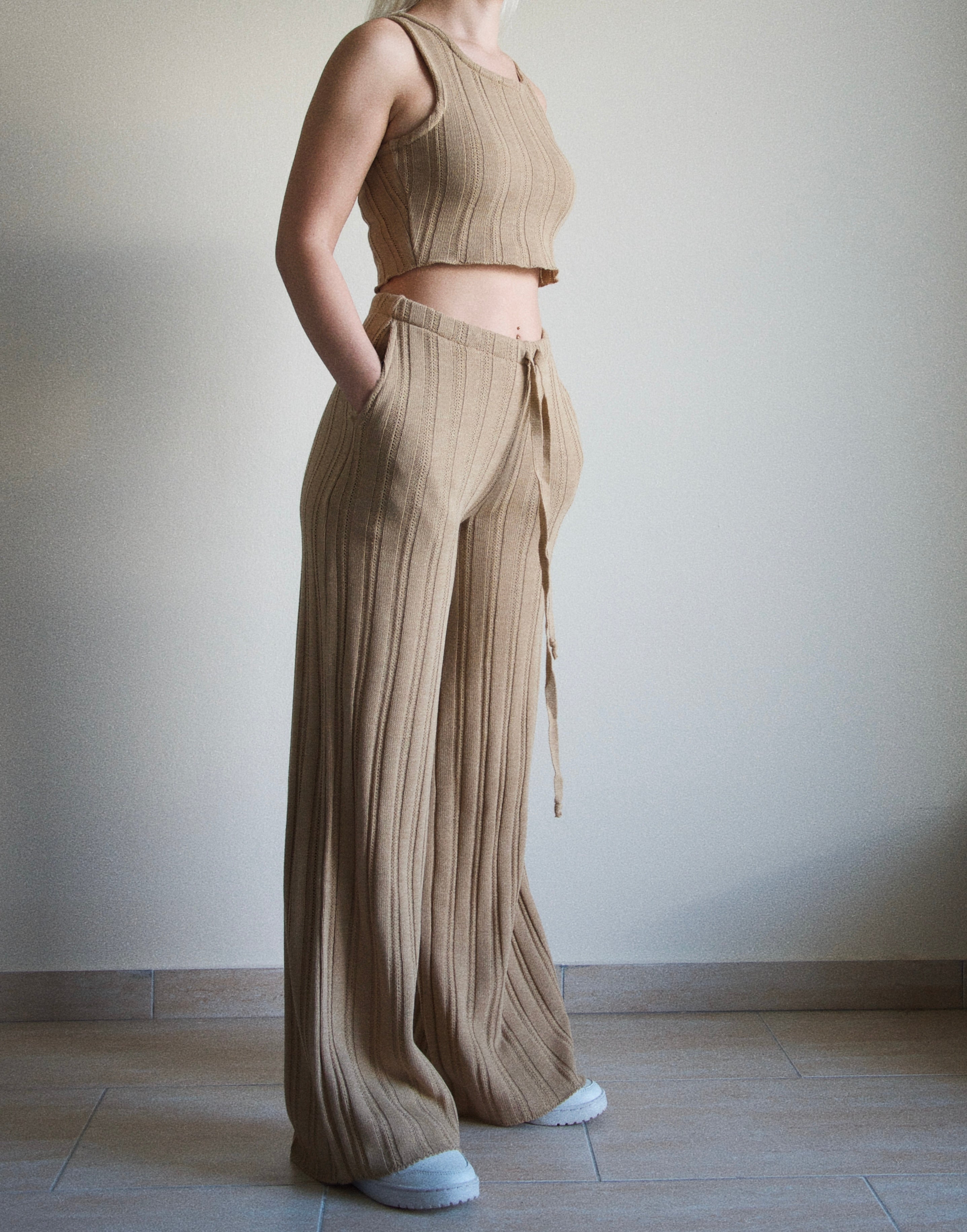 loungewear knit pants, texture, beige colour