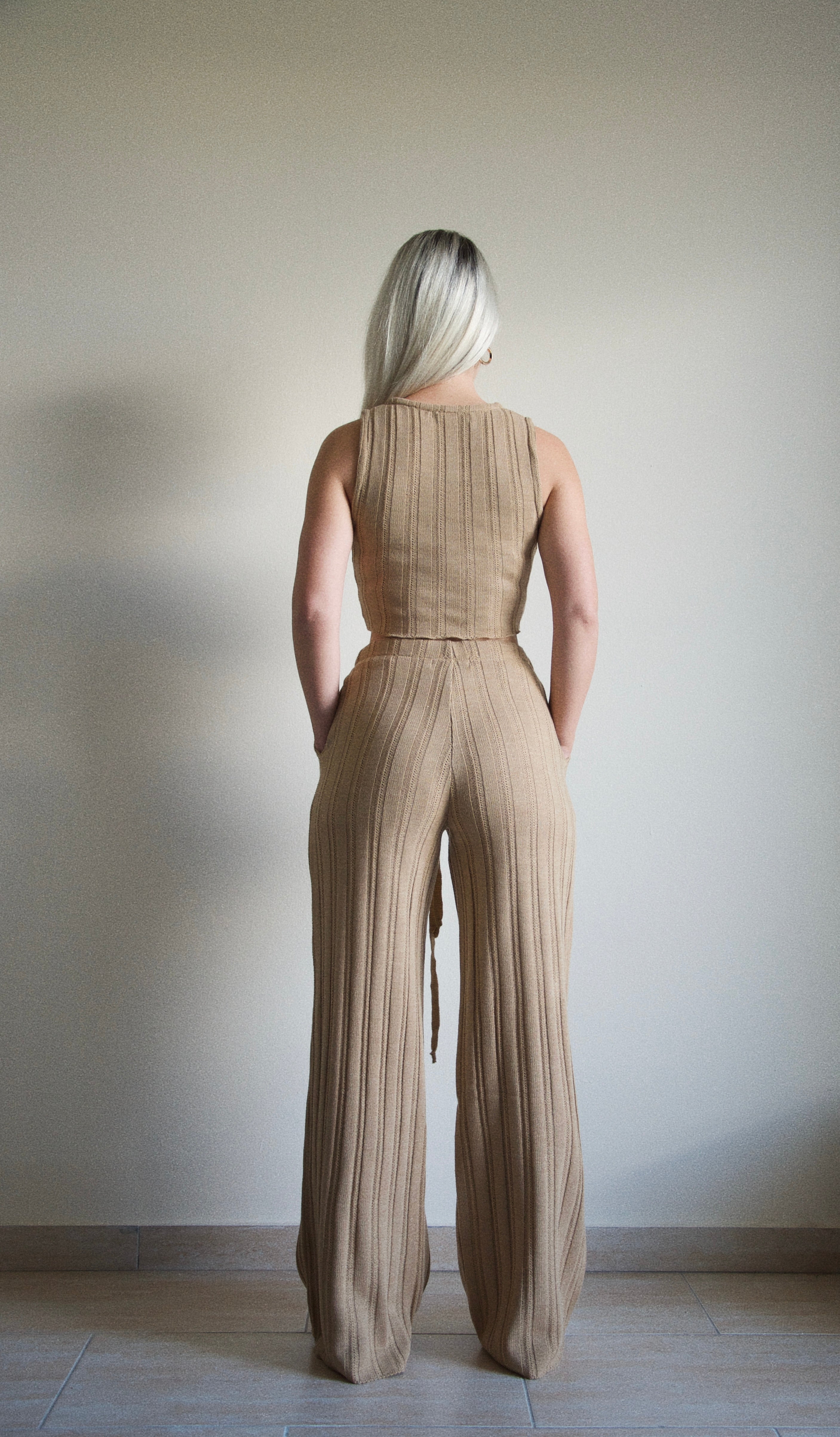 loungewear knit pants, back side, beige colour