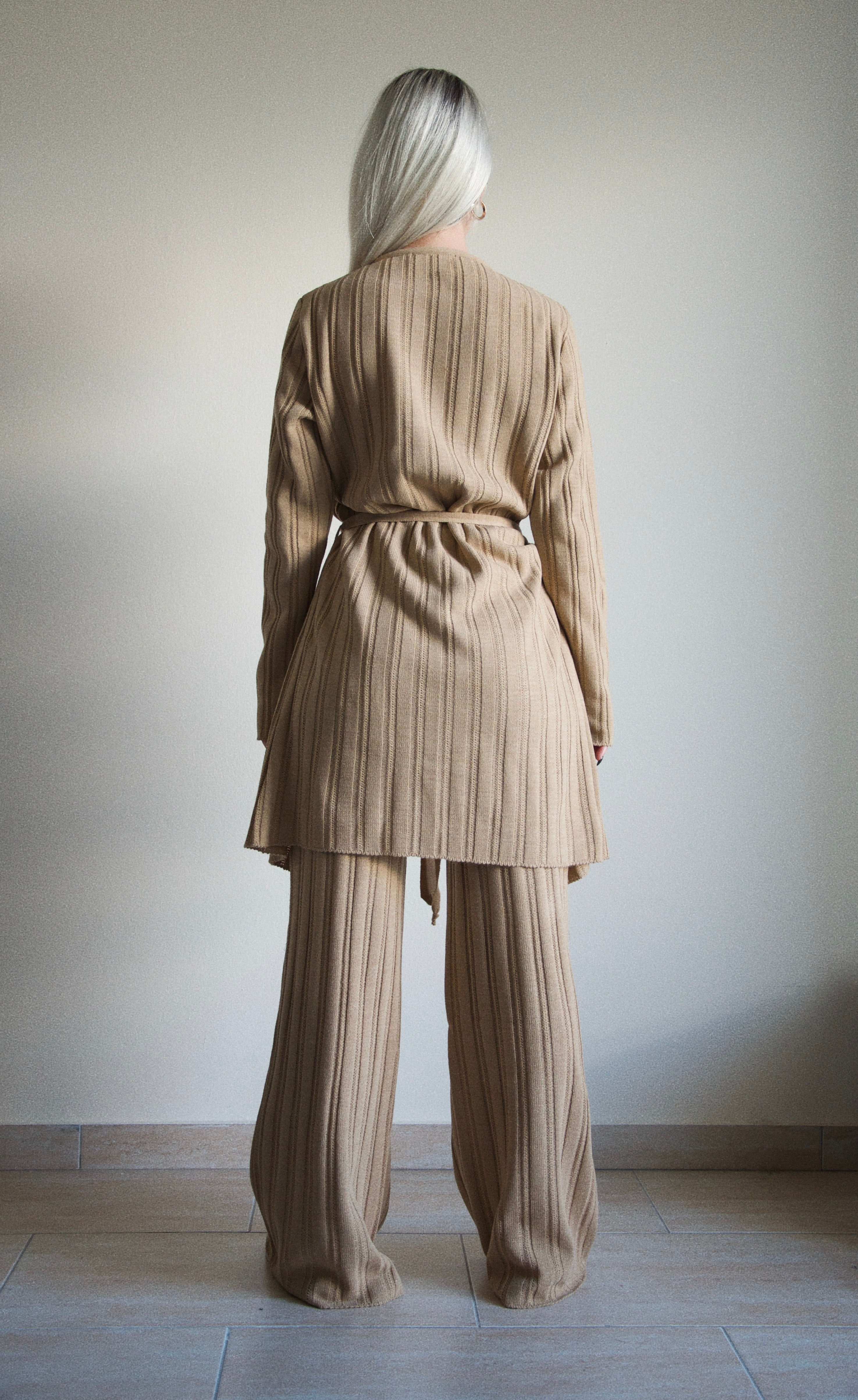 loungewear knit cardigan, back side, texture, beige colour