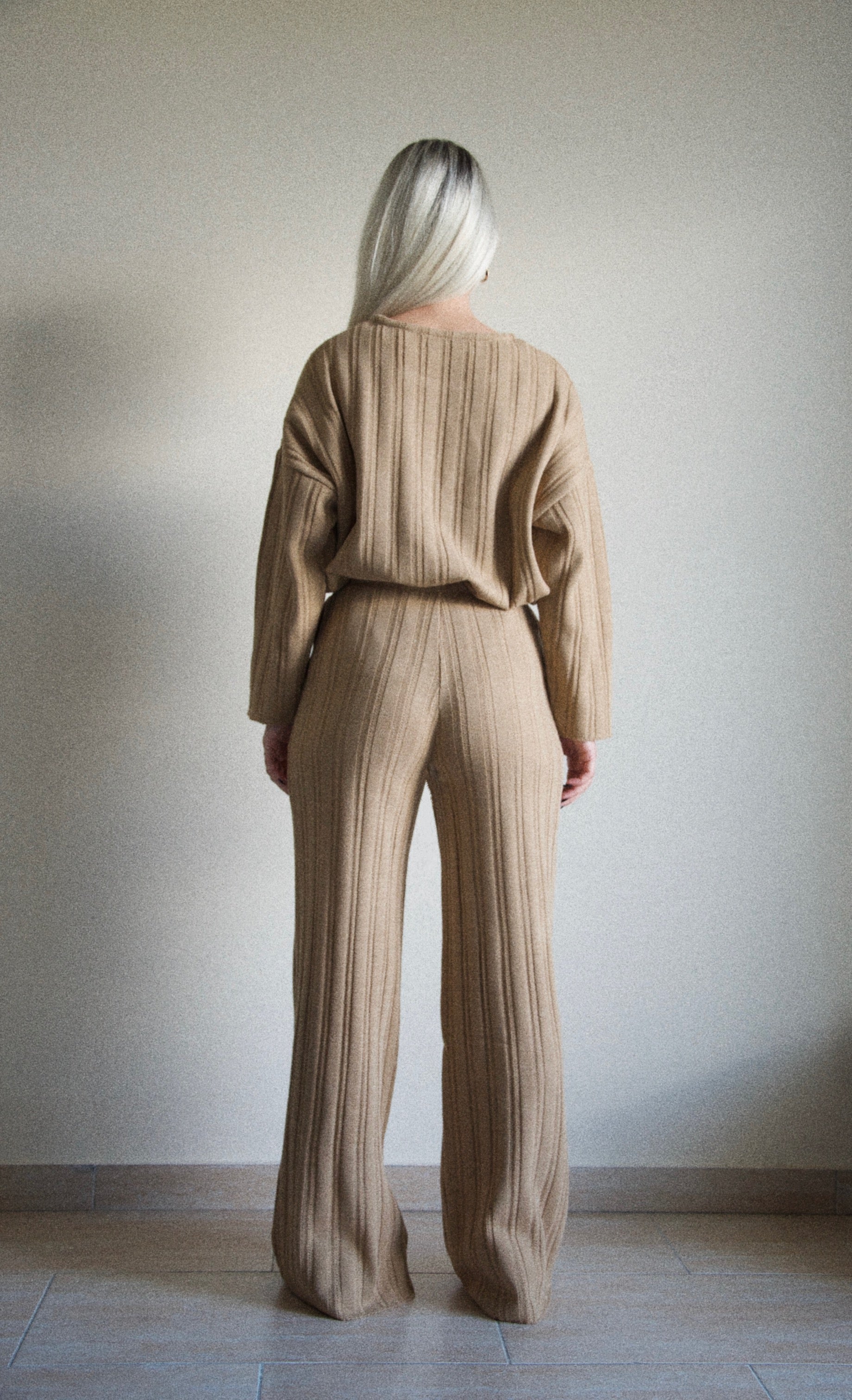 loungewear knit pants, back side, texture, beige colour