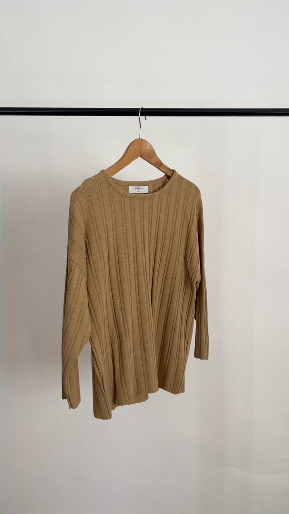 loungewear knit top, frond side, beige colour